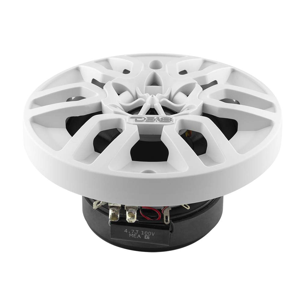 DS18 MP4/WH - Altavoz Marino Blanco - 4 Pulgadas, 2 vías, 150 W máximo, 100% Estable a los Rayos UV, IPX5 Marino, 4 ohmios - para Todos los Elementos, UTV, ATV y Jeep (2 Altavoces)