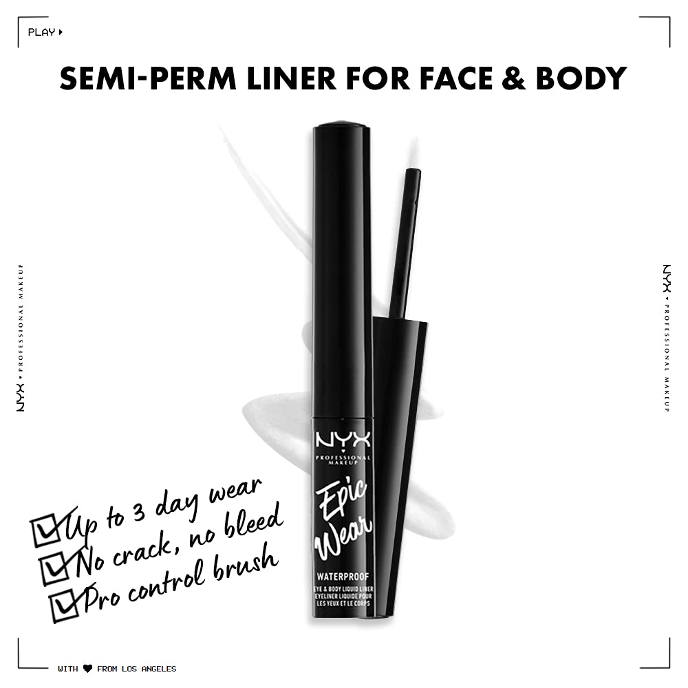 NYX Professional Makeup,Epic Wear, Delineador Líquido de Ojos, White, 3.5ML