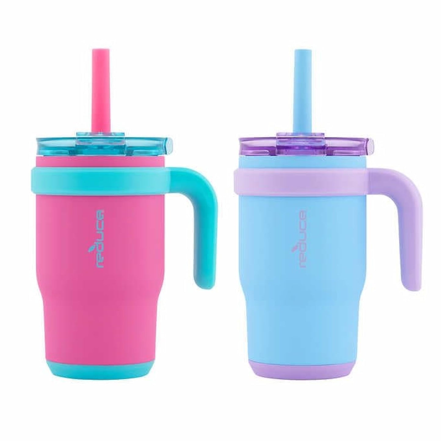 REDUCE - Vaso Tumbler Coldee de 415 ml, con asa, para niños, taza de acero inoxidable, aislada, a prueba de fugas, con tapa y popote, mantiene las bebidas frías hasta por 18 horas, a prueba de