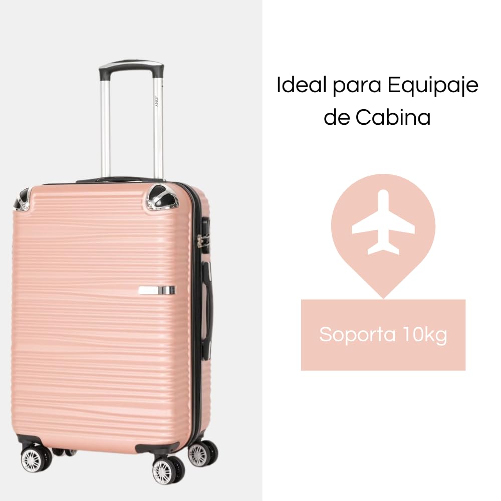 Maleta de Mano JONY Carry On Rigida Resistente Ruedas Giratorias 360 Mango Expandible ABS Candado de Seguridad (Oro Rosa Rayado)