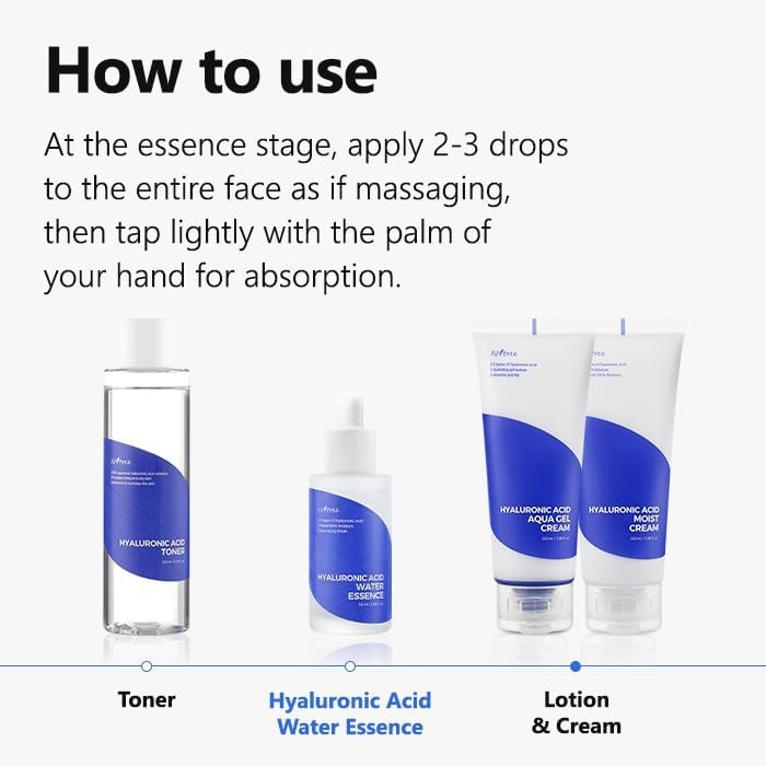 ISNTREE Hyaluronic Acid Water Essence 50 ml, Serum Facial de Ácido Hialurónico para hidratar profundamente la piel