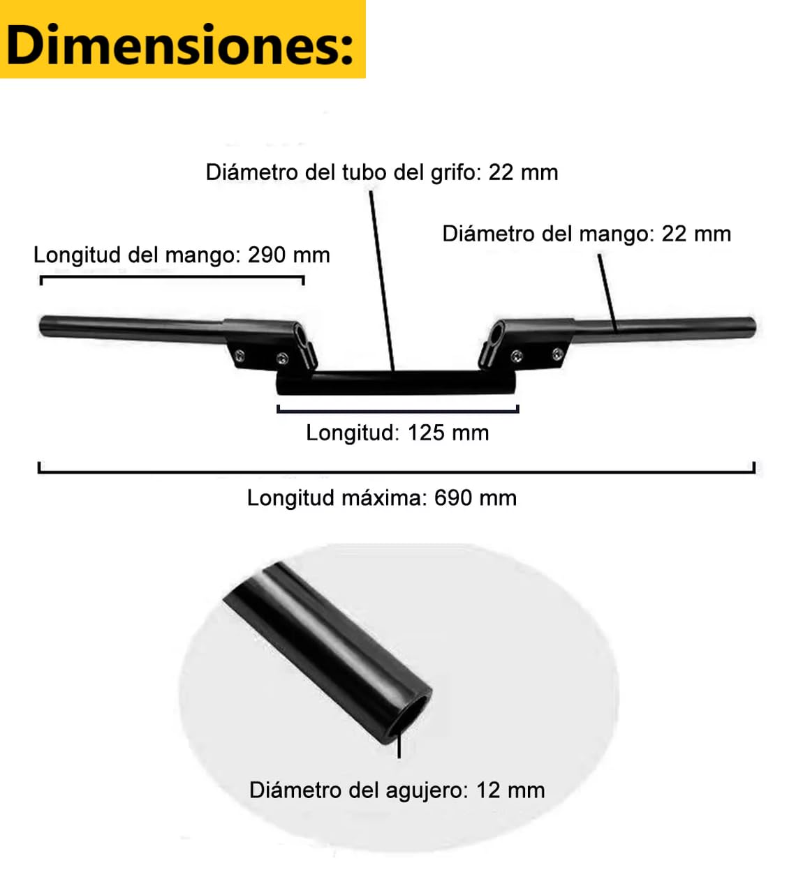 Manubrio Universal para Moto Barra de Equilibrio Manillar Deportivo Ajustable Motocicleta Resistente a la Corrosión Inoxidable 3pzs (Dorado)