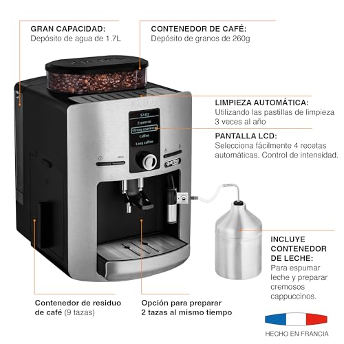 KRUPS Espresseria Súper Automática Quattro Force, diseño compacto, obteniendo el mismo sabor delicioso del café. Capacidad 1.7L, EA82FBMX