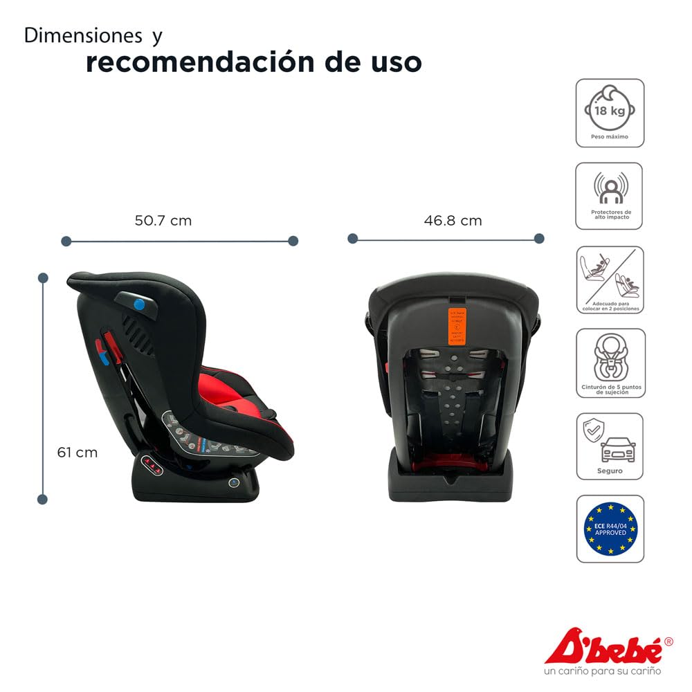 Autoasiento D´BEBÉ Rojo Confort Reclinable para Bebés