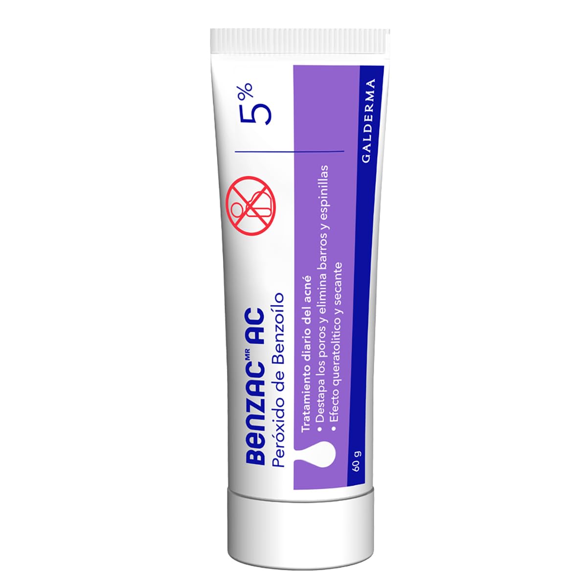 Benzac AC 5% 1 pz 60g Gel para Barros y Espinillas Auxiliar en el Tratamiento del Acné Causado por la Bacteria C.Acnes Formulado con Peróxido de Benzoílo