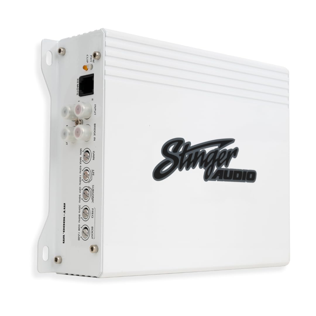 Amplificador Marino Monobloque Stinger Audio MT-1000.1M Mosfet Resistente al Agua 1000 W RMS con Filtro Subónico y Mando a Distancia
