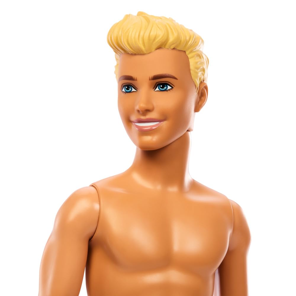 Barbie Fashion & Beauty Muñeco Ken de Playa con Traje de Baño Rosa y Azul para niñas de 3 años en adelante