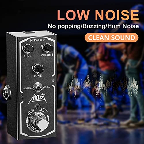 AKLOT Pedal de guitarra Fuzz, pedal de efectos eléctricos, mini tipo único DC 9 V True Bypass