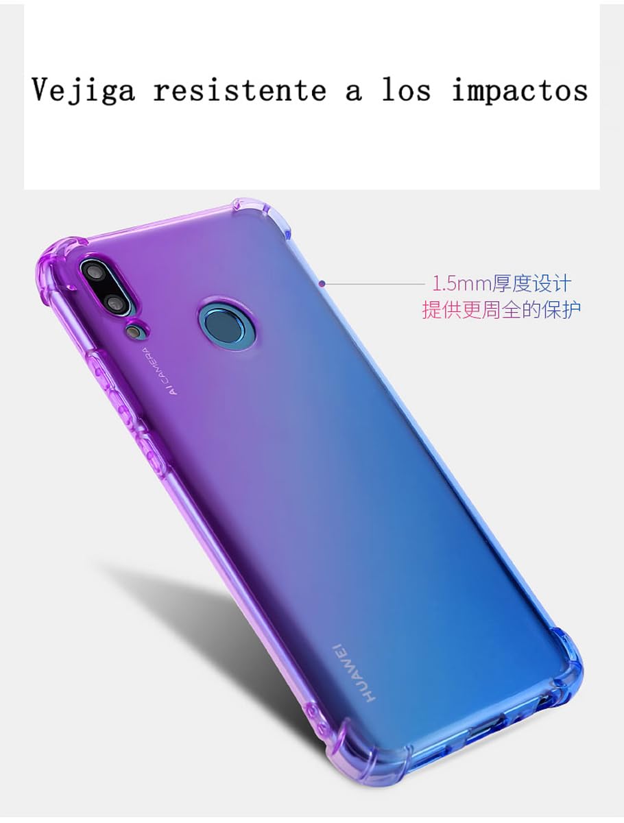 DABUNA Funda para Huawei Y9 2019 Case Uso Rudo,Transparente Colores Degradados Protectora de Cámara Anticaída Carcasa Bumper(Púrpura Azul)