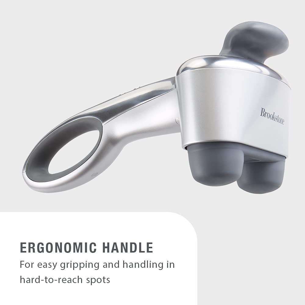 Mástil inalámbrico, masajeador de percusión de espalda, amasado profundo, doble nodo, portátil, ligero, recargable, Brookstone Max 2, plata (B-HHP-650J)