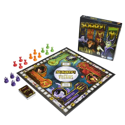 Hasbro Gaming Sorry! Juego de Mesa: Disney Villains Edition Juego para niños, Juegos Familiares para Edades de 6 años en adelante (Exclusivo de Amazon)