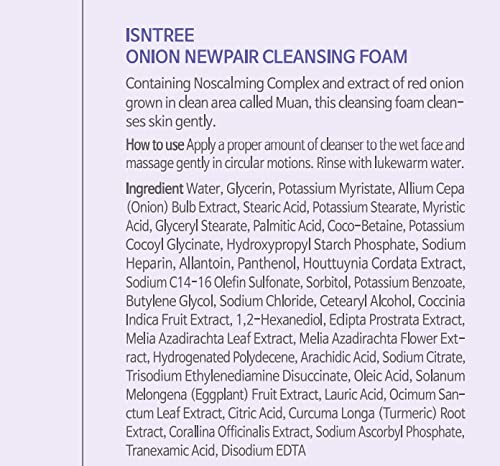 Isntree Espuma Limpiadora Facial Onion Newpair Cleansing Foam - Coreana con Extracto de Cebolla y Ácido Tranexámico, Imperfecciones, 150 Ml, IsNtree, SKIN_CLEANING_AGENT, Espuma, 1 Unidades