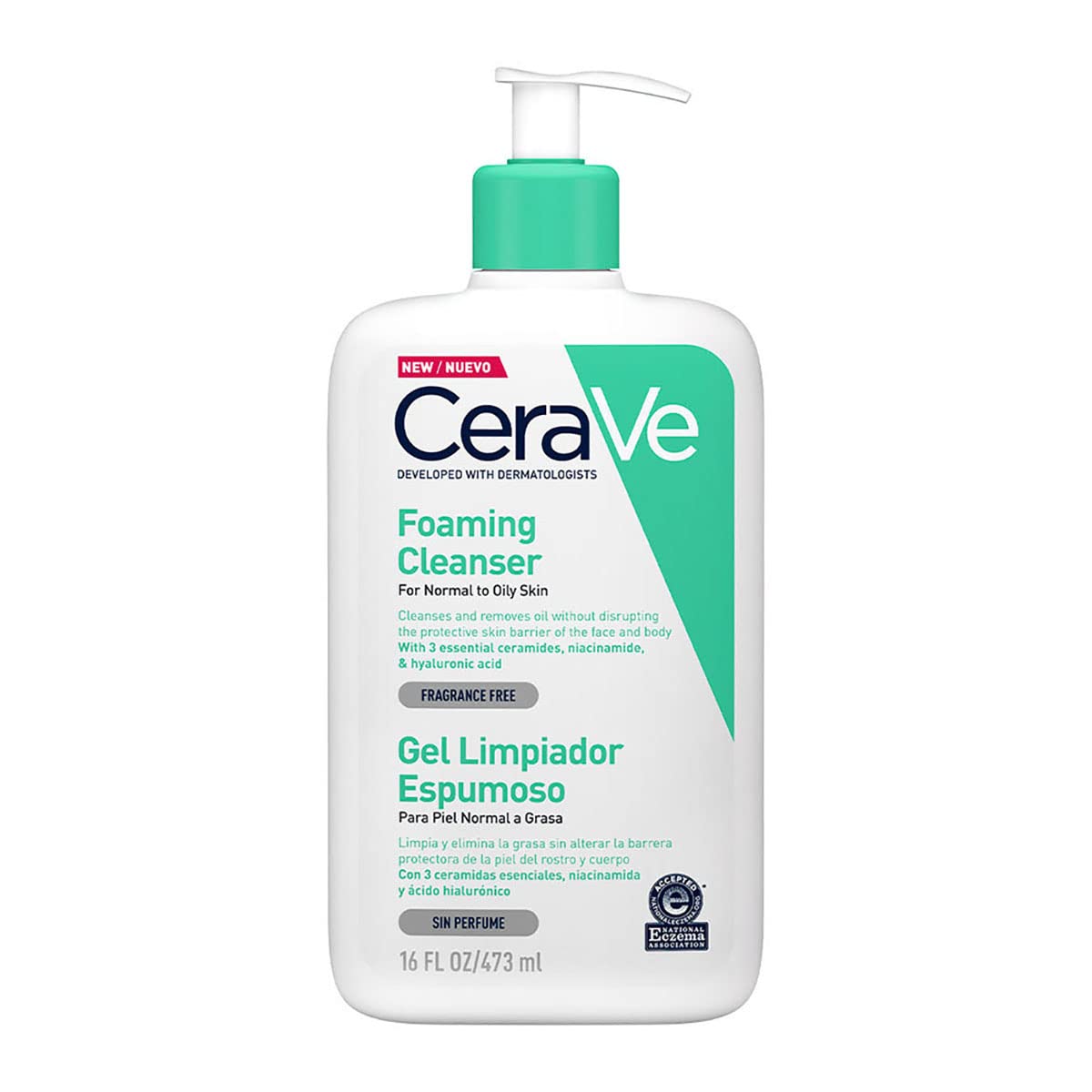 CeraVe Gel Limpiador Espumoso |473ml| Limpiador diario para piel mixta, grasa o con acné | Libre de fragancia + Nuvel Desmaquillante Bifasico Oil Free para Piel Mixta y Grasa, 235 ml