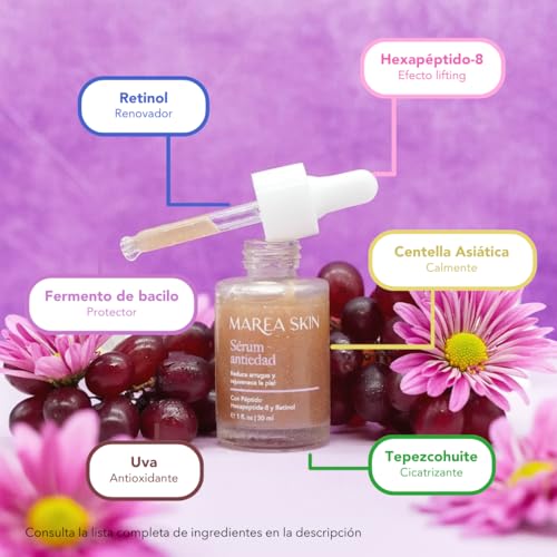 Sérum Antimanchas con Vitamina C, Extractos Naturales y Activos Despigmentantes: Desvanece Manchas y Unifica el Tono de la Piel, 30 ml | Suero Hidratante de Noche para Cara | 30 Días de Garantía | Marea Skin | Club Marea