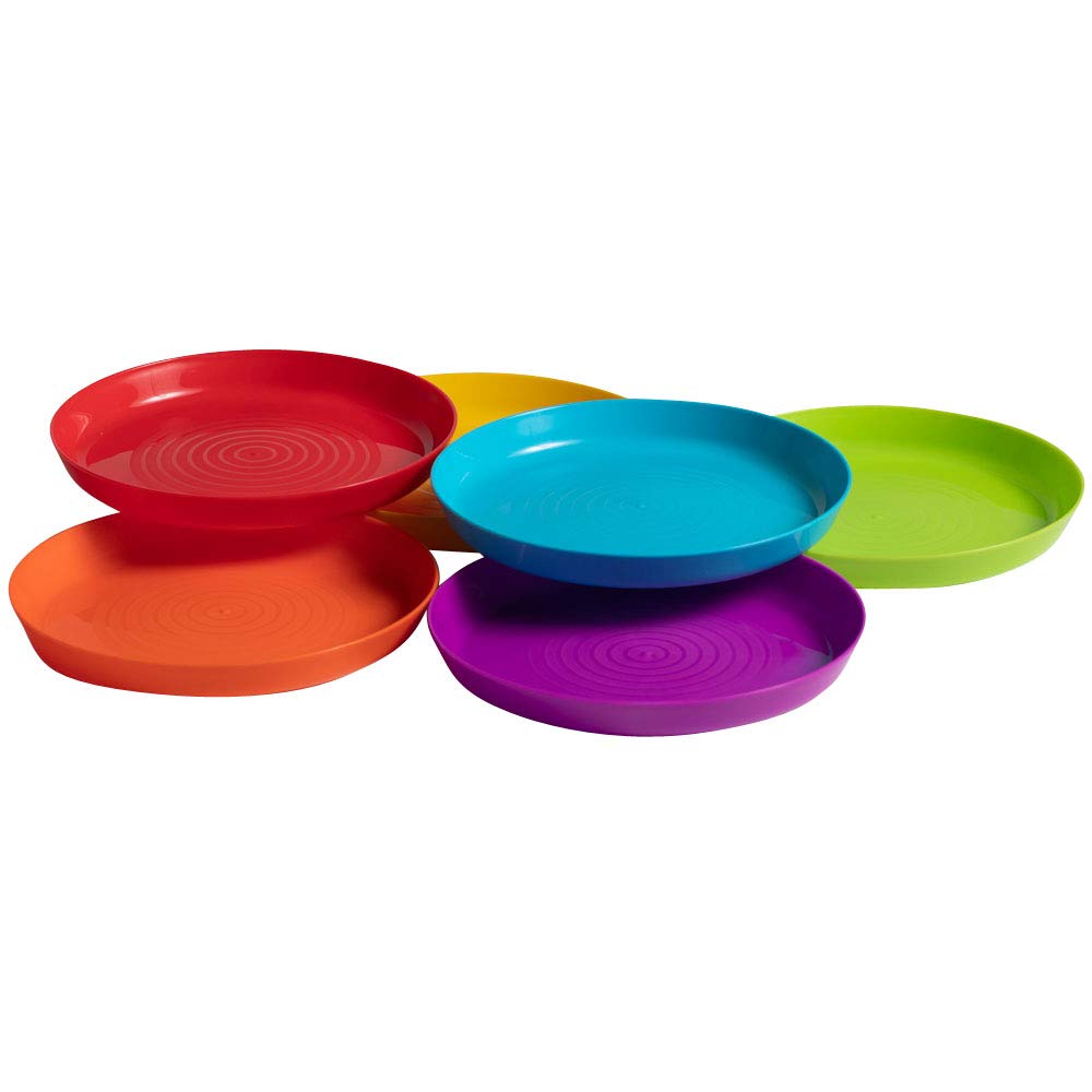 Klickpick Home - Platos para niños, 12 platos de plástico para niños, reutilizables, 6 colores brillantes, apto para lavaplatos, microondas, sin BPA, para niños y niños pequeños