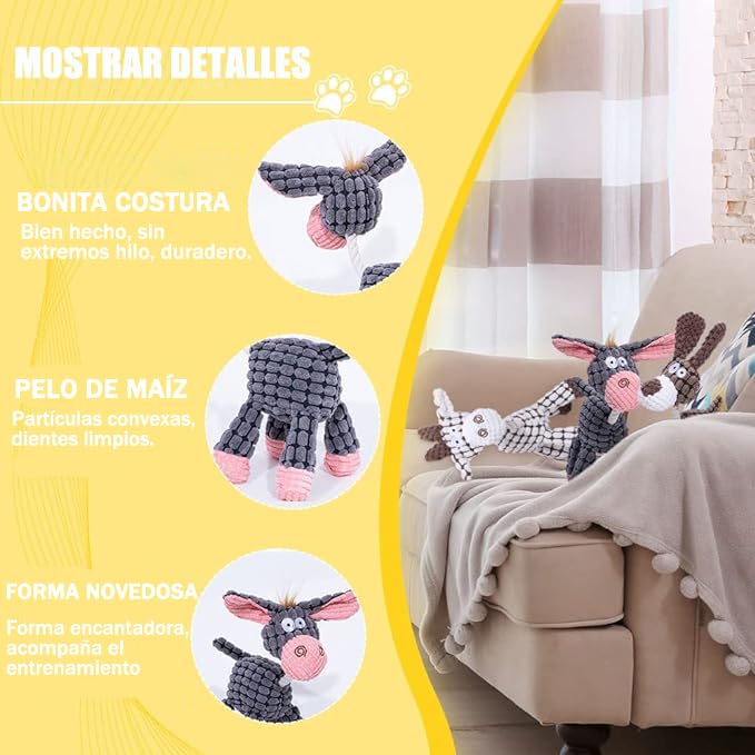 Juguetes para Perro, Peluche Juguetes para Perros Ansiosos, Juguetes Interactivos para Perro de Cuerda Duradera, Perros Juguetes para Medianos-Burro, Perro y Oveja (3 Pack)