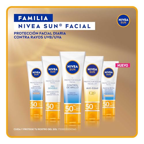 NIVEA SUN Protector Solar Facial Control De Brillo (50 ml), con Efecto Matificante de Larga Duración, Bloqueador solar FPS 50+, no Grasoso para Todo Tipo de Piel