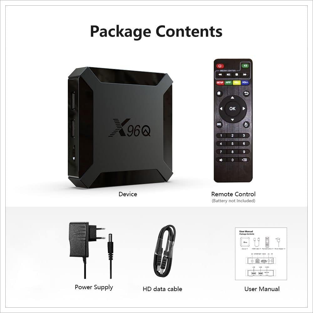 Android TV Box 10.0, X96Q Android TV Box 2GB RAM 16GB ROM Allwinner H313 Quad-Core 64bit con WiFi 2.4G USB Ultra HD 4K H.265 3D Home Smart Player