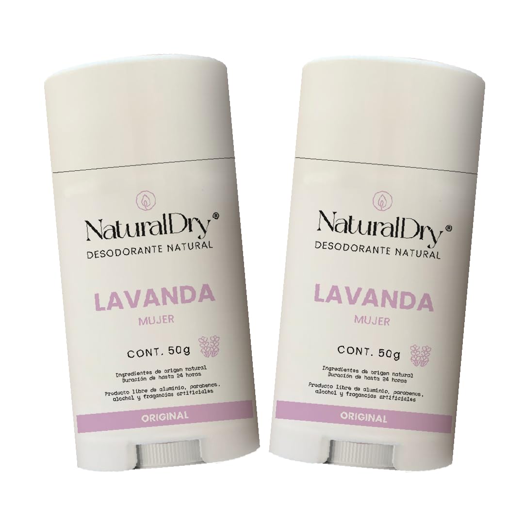 NaturalDry - Desodorante Natural Mujer - Sin Aluminio - Sin Parabenos - No obstruye los poros - Elimina el mal olor - NO HUELES - en barra (2 unidades)