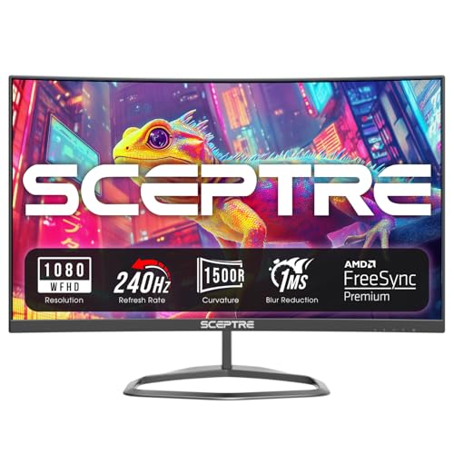 Sceptre - Monitor para juegos curvo de 24,5 pulgadas de hasta 240 Hz 1080p R1500 1 ms DisplayPort x2 HDMI x2 Altavoces integrados Blue Light Shift, Negro máquina 2023 (C255B-FWT240)