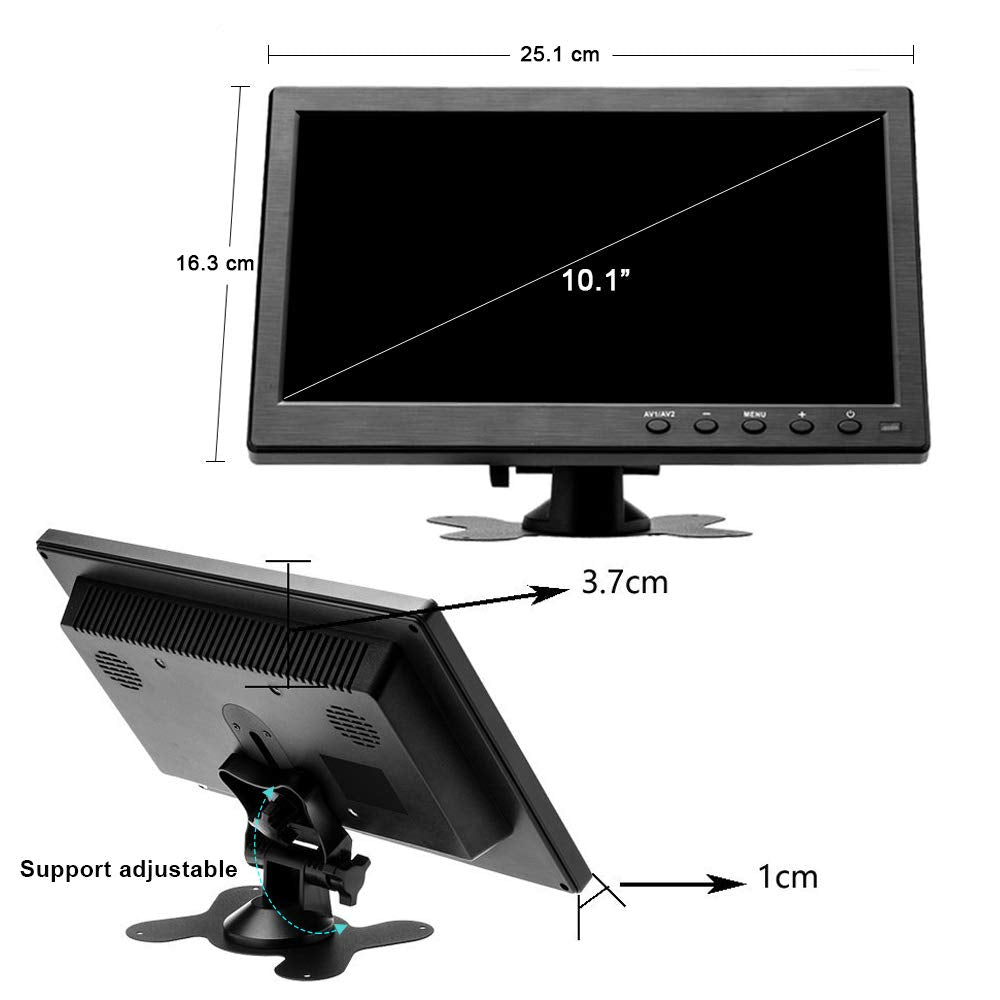 Hikity 10.1 Inch TFT LCD Monitor, HD 1024X600 Resolution BNC/AVI / VGA/HDMI Input, Compatible With PC, DVD, TV, Surveillance Camera