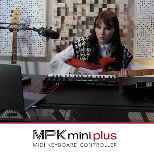 Akai Professional MPK Mini Plus - Teclado Controlador MIDI USB de 37 Mini Teclas con 8 Pads MPC, Secuenciador, MIDI/CV/Gate I/O, Software de Producción y Native Instruments Sound Package