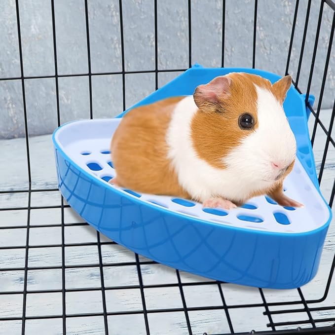 DAREGUME 2 Pcs Caja de Arena para Conejos,Orinal de Esquina Inodoro para Mascotas para Conejos Cobayas,Animales Pequeños Caja de Arena para Conejos Accesorios de Jaula(Azul)