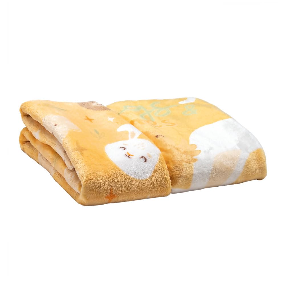 Baby Mink Cobertor Estampado Doble Vista para Bebé, Diseño Reversible con Personaje (Amarillo)