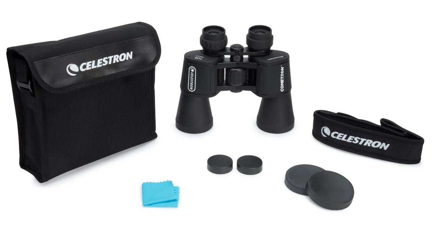Celestron - Bincoulars Cometron 7x50 - Prismáticos de astronomía para Principiantes - Lentes Objetivos Grandes de 50 mm - Amplio Campo de visión 7 aumentos