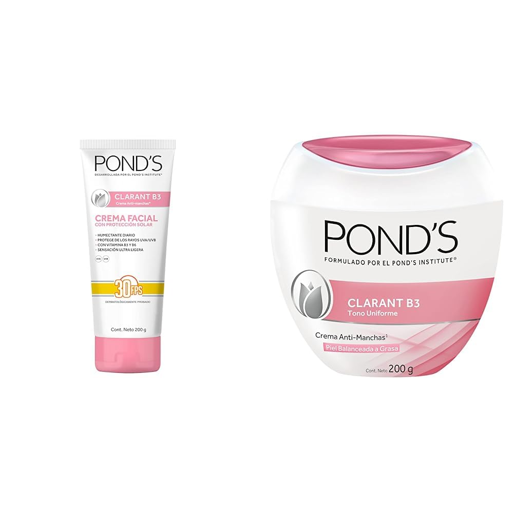 Pond's Crema Facial Clarant B3 con Factor de Protección Solar 30, 200 g + Crema Facial Anti-manchas Clarant B3 Piel Balanceada a Grasa 200 g