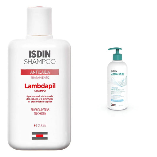 ISDIN Lambdapil, Champú Anticaída, Ayuda a Reducir la Caída del Cabello y Estimula el Crecimiento Capilar, 200ml + Higiene Corporal Germ Original 500 ml