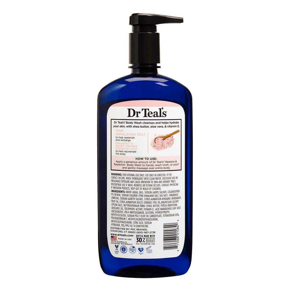 Dr. Teal's Pink Himalayan Body Wash, Restore and Replenish with Pure Epsom Salt Essential Oils, 24 Fl Oz, Dr Teal's, SKIN_CLEANING_AGENT, Gel, 1 Unidades