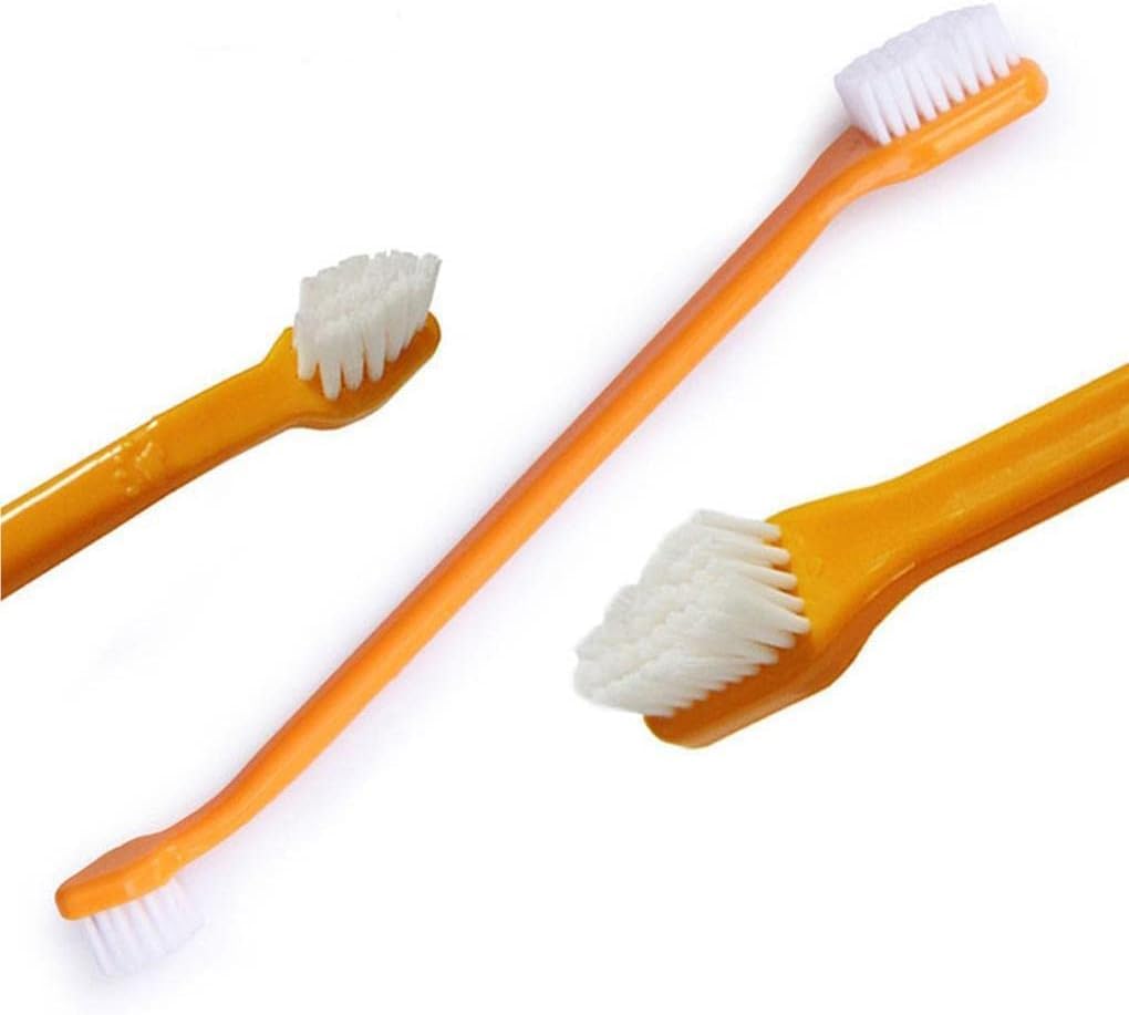 Juego de Cepillos Dentales para Perros | Doble Cabezal, Mango Antideslizante | Limpieza Bucal Avanzada | Accesorios para Mascotas | Material PP y Nailon (Vainilla)