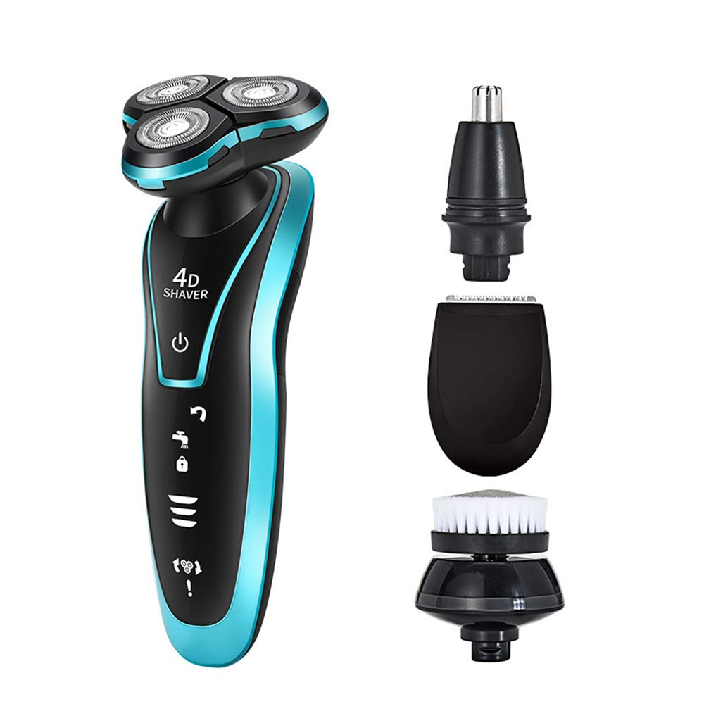 Afeitadora Eléctrica,Rasuradora Recargable Eléctrica para Hombre Rotativa,Afeitadora Recargable Multifuncional Rotativa con Cuchillo de Barba Tres en Uno Recortadora de Melena (Azul)