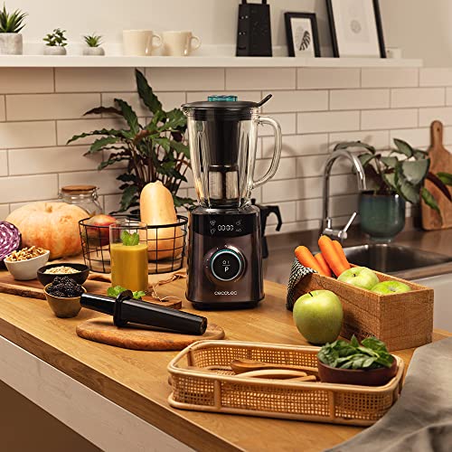Cecotec Batidora de vaso Power Black Titanium 1800 Advance. 1800 W, Acero inoxidable, Cuchilla de 8 hojas con Recubrimiento de Titanio Negro y jarra de vidrio Fundido con 1,8 L