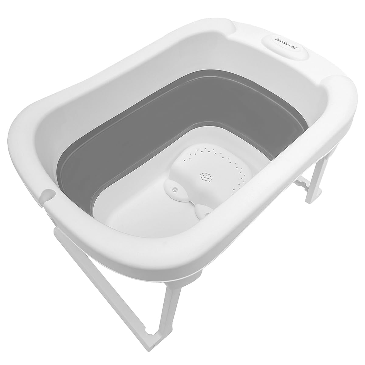 BAMBINETO Bañera para Bebé plegable con cojín antideslizante + banquito GRANDE