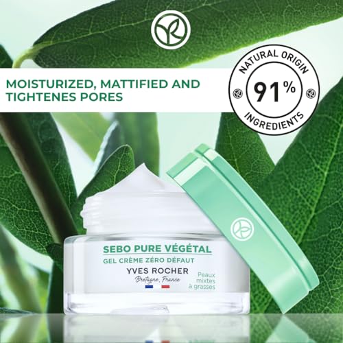Yves Rocher Crema de gel hidratante Zero Blemish | Hidratante facial para piel grasa y propensa al acné | Matifica la piel y aprieta los poros | 1.6 onzas líquidas