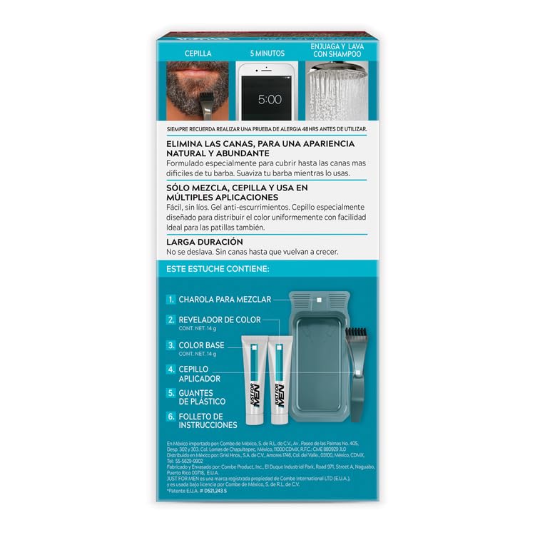 Just For Men Tinte Colorante en Gel Para Barba y Bigote,Castaño B35, Sin Amoníaco,Con Cepillo De Fácil Aplicación, 66ml
