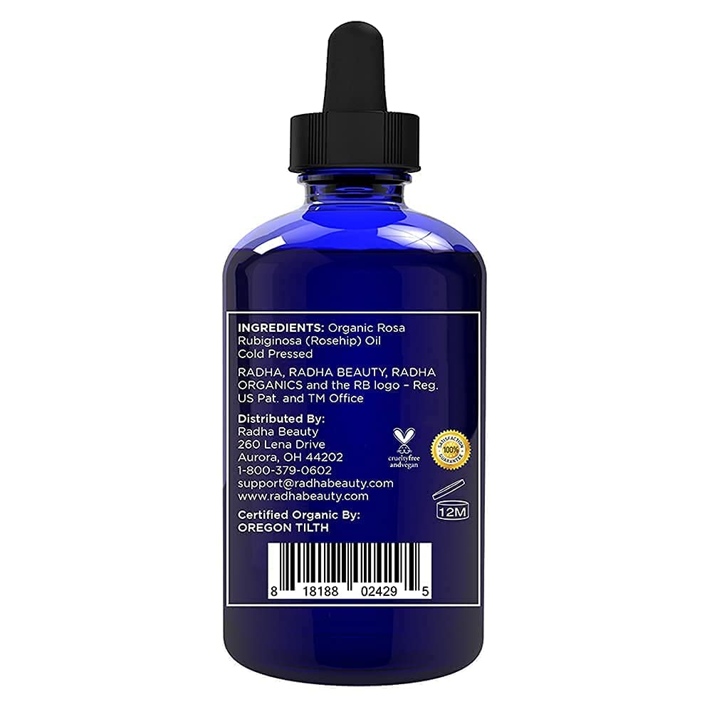 Radha Beauty Aceite de Rosa Mosqueta Orgánico 100% Puro, 120 ml