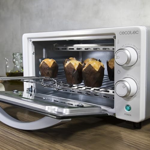 Cecotec Horno de sobremesa Bake&Toast 1090 White, 10 l, 1000 W, temporizador 60 min, temperatura regulable hasta 230 °C, bandeja para hornear, parrilla y pinzas.