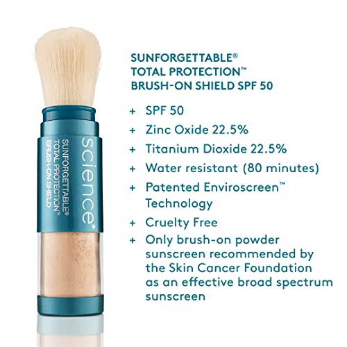 Colorescience. Sunforgettable Total Protection Brush-On Shield SPF 50, UVA /UVB, Protector solar mineral facial en polvo con color - Tono Medium, antioxidantes, traslucido, mate, 6gr.