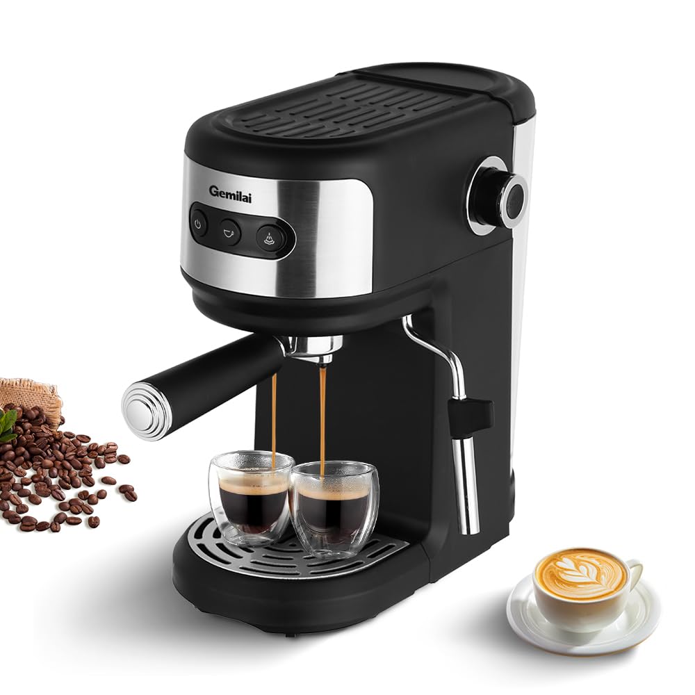 Gemilai Cafetera Espresso 15 Bar con Espumador de Leche, Máquina de Café Multifuncional con Control de Un Solo Toque y Sistema de Calentamiento Rápido, Ideal para Espresso, Capuchino y Más 3023 Negro