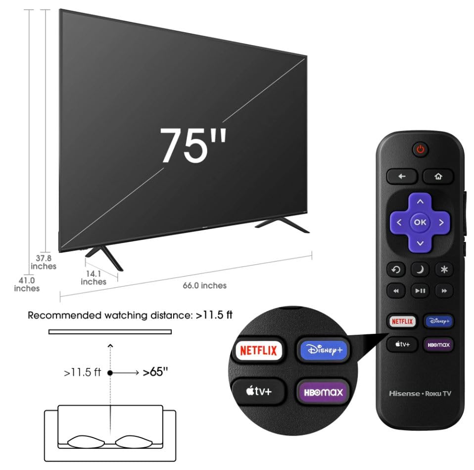 Hisense 75" Clase 4K Ultra HD 2160p LED Smart Roku TV | 75R6E5