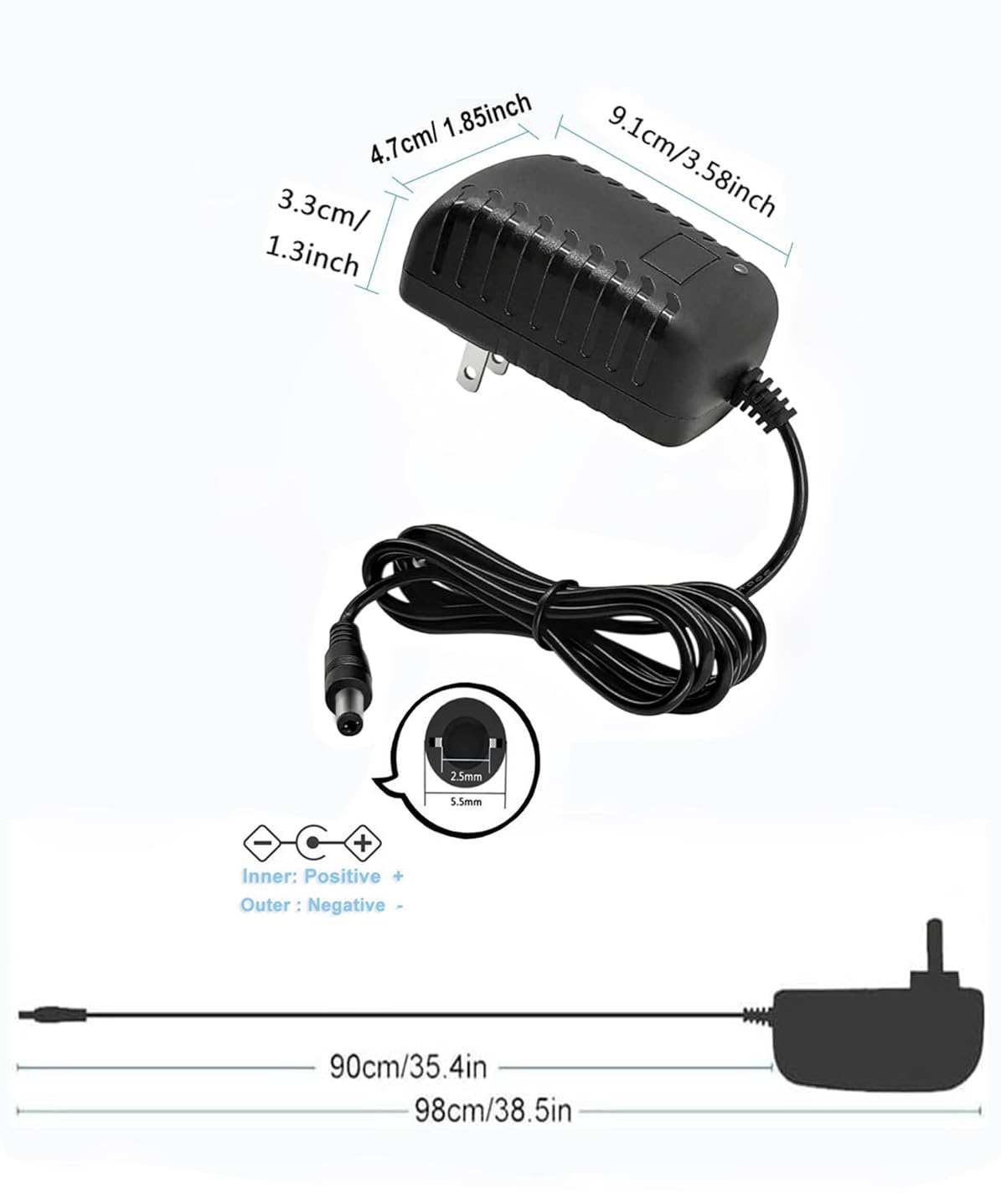 Adaptador de CA Negro para Tira de Luz LED, Cámara CCTV, Bomba de CC 24V 1A 24W Enchufe 5,5mm x 2,5mm