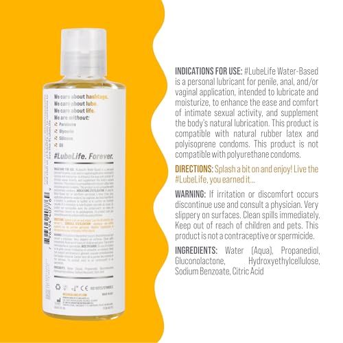 Lube Life Lubricante con sabor a base de agua, 8 onzas de lubricante sexual para hombres, mujeres y parejas, Original, 236.59ml (8oz)