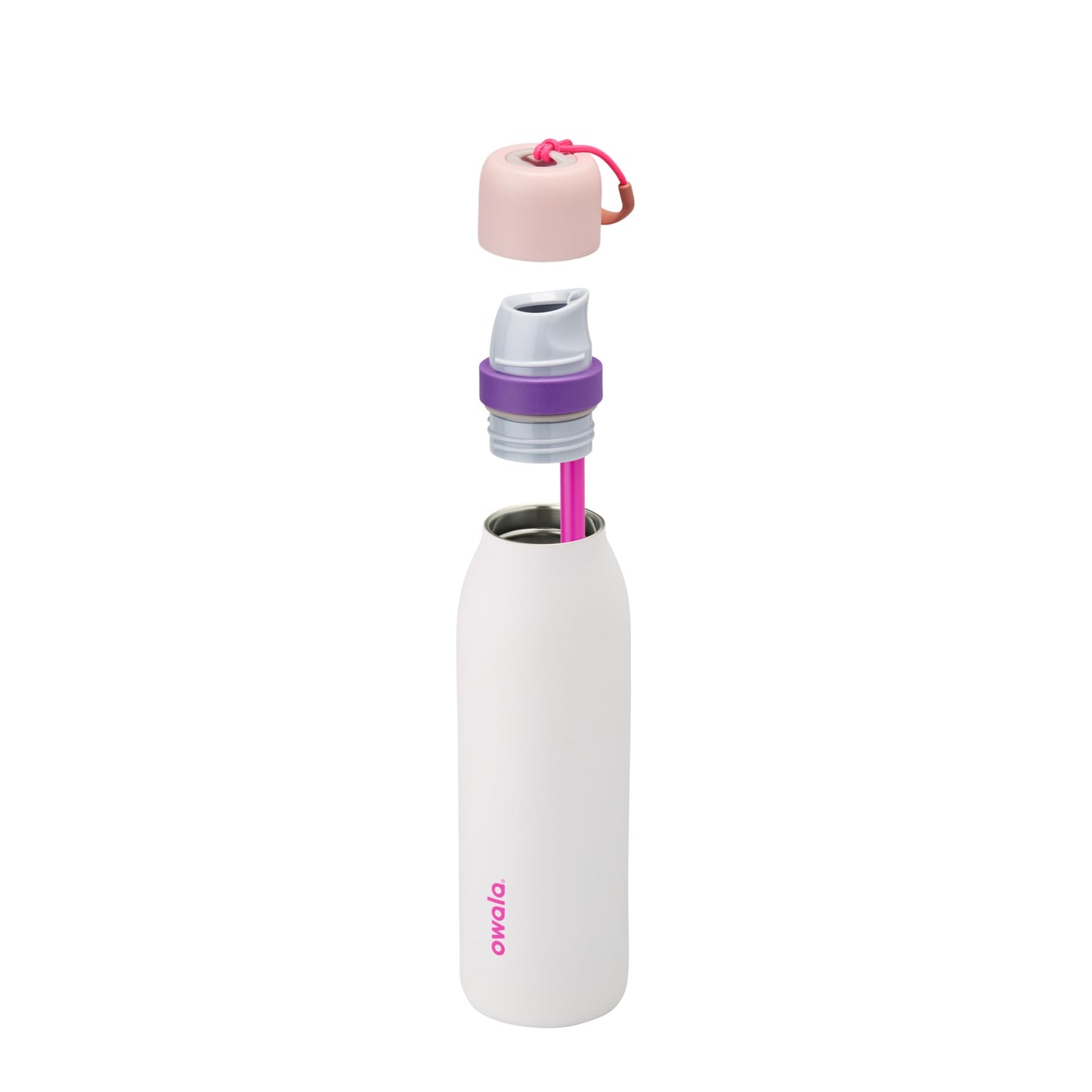 Owala FreeSip Twist - Botella de agua de acero inoxidable con popote para deportes y viajes, sin BPA, 18 onzas, rosa/morado (campo de ensueño)