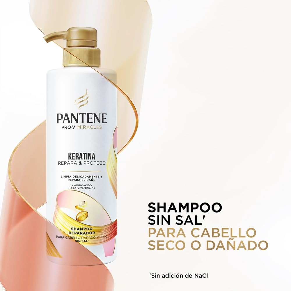 Shampoo sin sal' cabello seco Pantene Keratina con Pro Vitamina B5 2 Unidades de 510 ml c/u