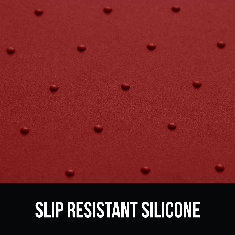 Gorilla Grip 100% Impermeable con Borde Elevado, Alfombrilla de alimentación de Silicona para Mascotas, sin BPA, Las Alfombrillas para Comida para Perros y Gatos contienen derrames, 18.5x11.5 Red