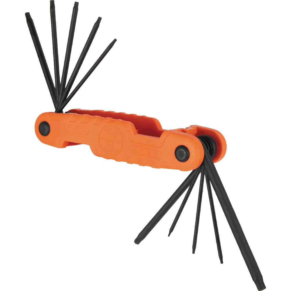 Klein Tools 70550T Pro Juego de llaves hexagonales plegables de 10 llaves Torx tamaños T6 a T40, acero de aleación tratado térmicamente, cuchillas de alto apalancamiento