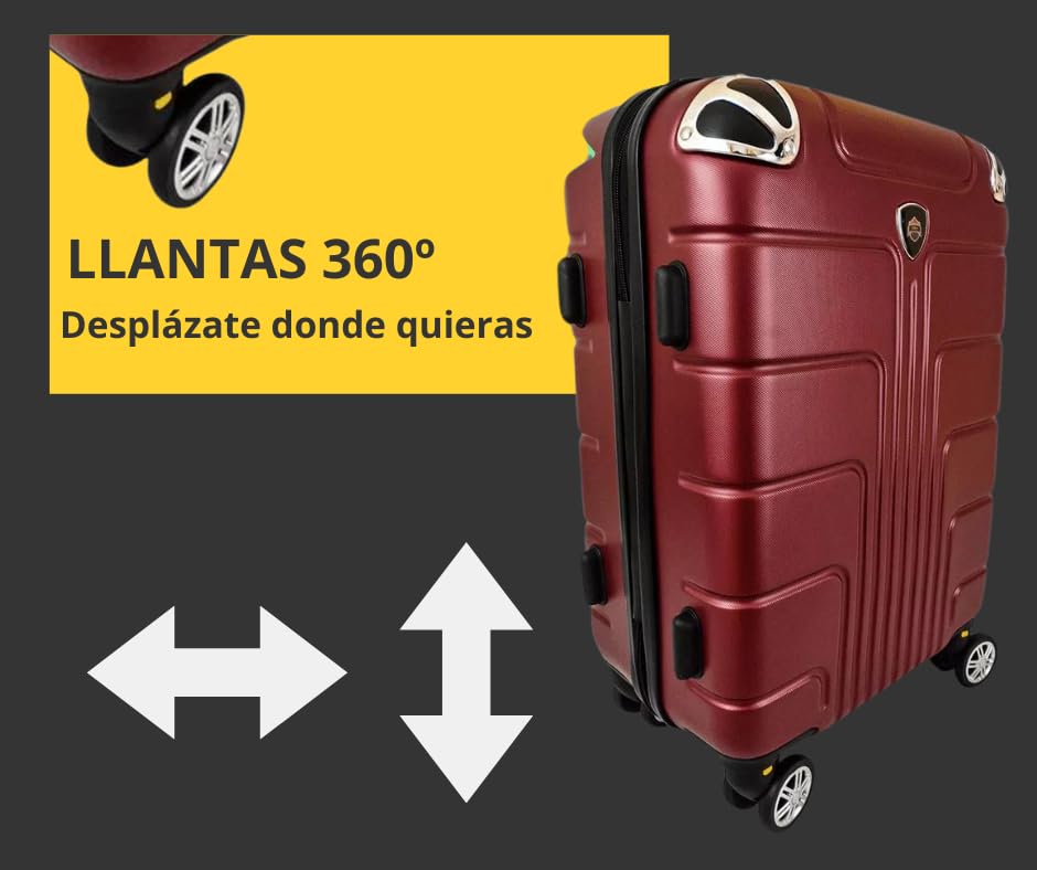 Maleta de Mano JONY Carry On Rigida Resistente Ruedas Giratorias 360 Mango Expandible ABS Candado de Seguridad (vino)